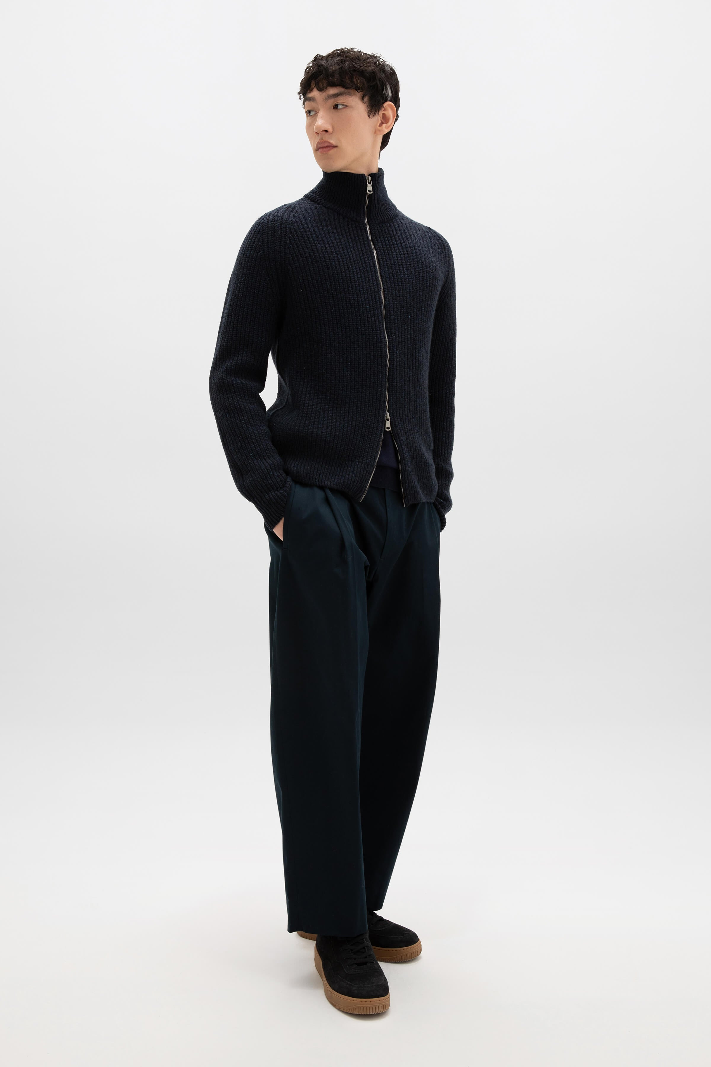 Donegal Cashmere Ribbed Navy Zip Cardigan - 2