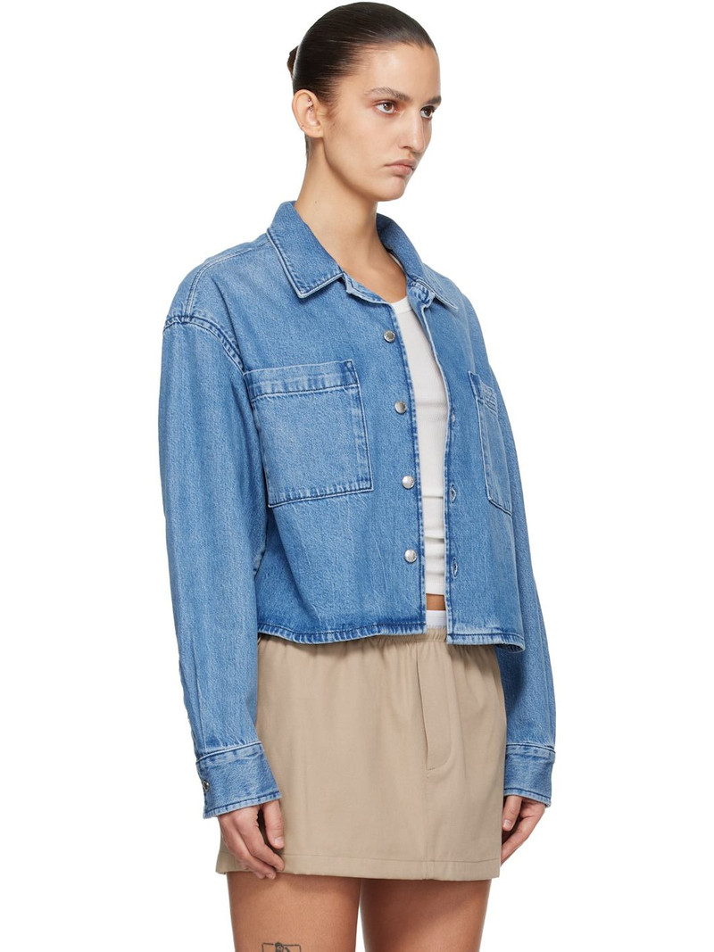 Blue Cropped Long Sleeve Denim Shirt 2