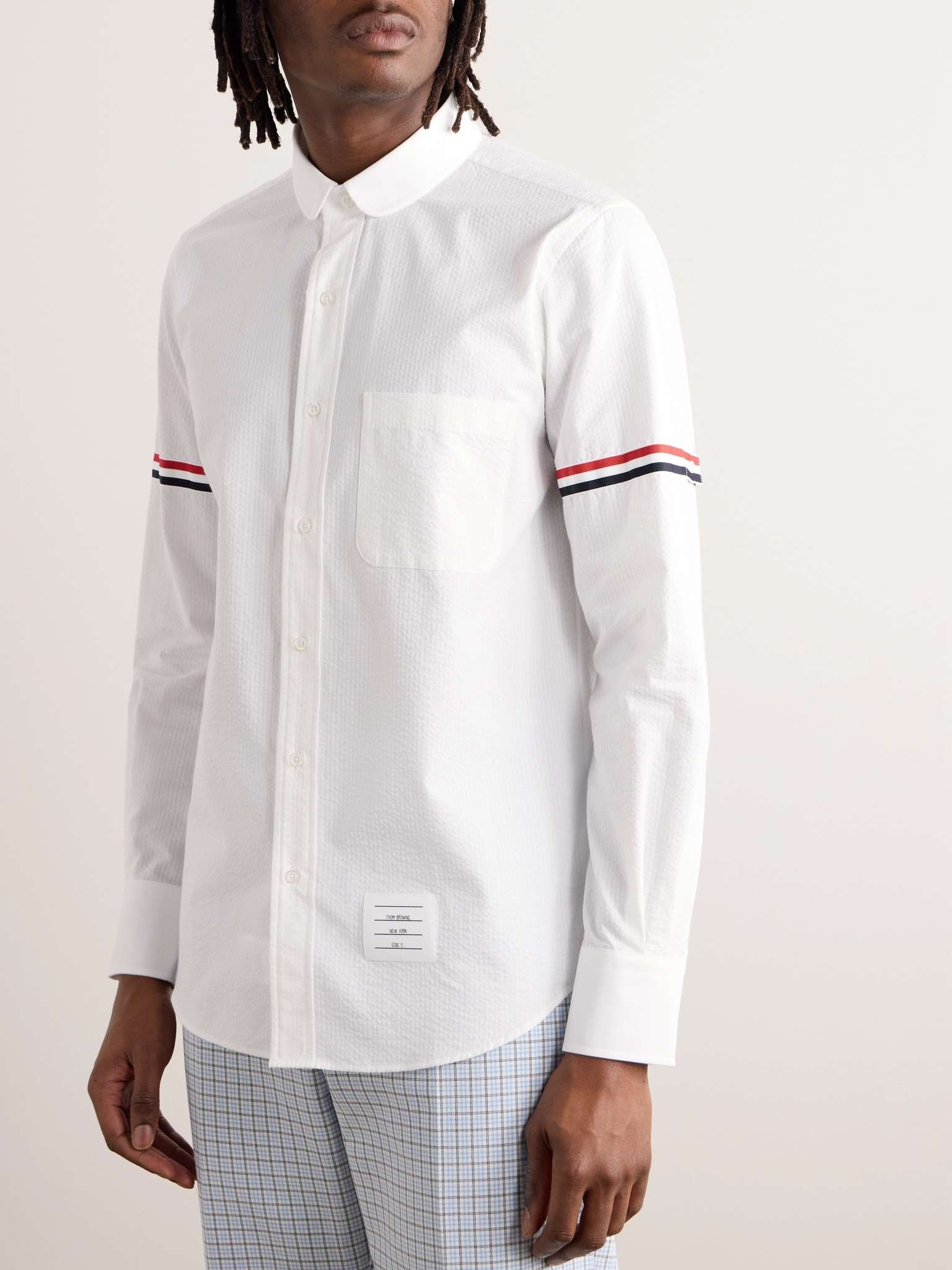 Penny-Collar Striped Grosgrain-Trimmed Cotton-Seersucker Shirt - 3