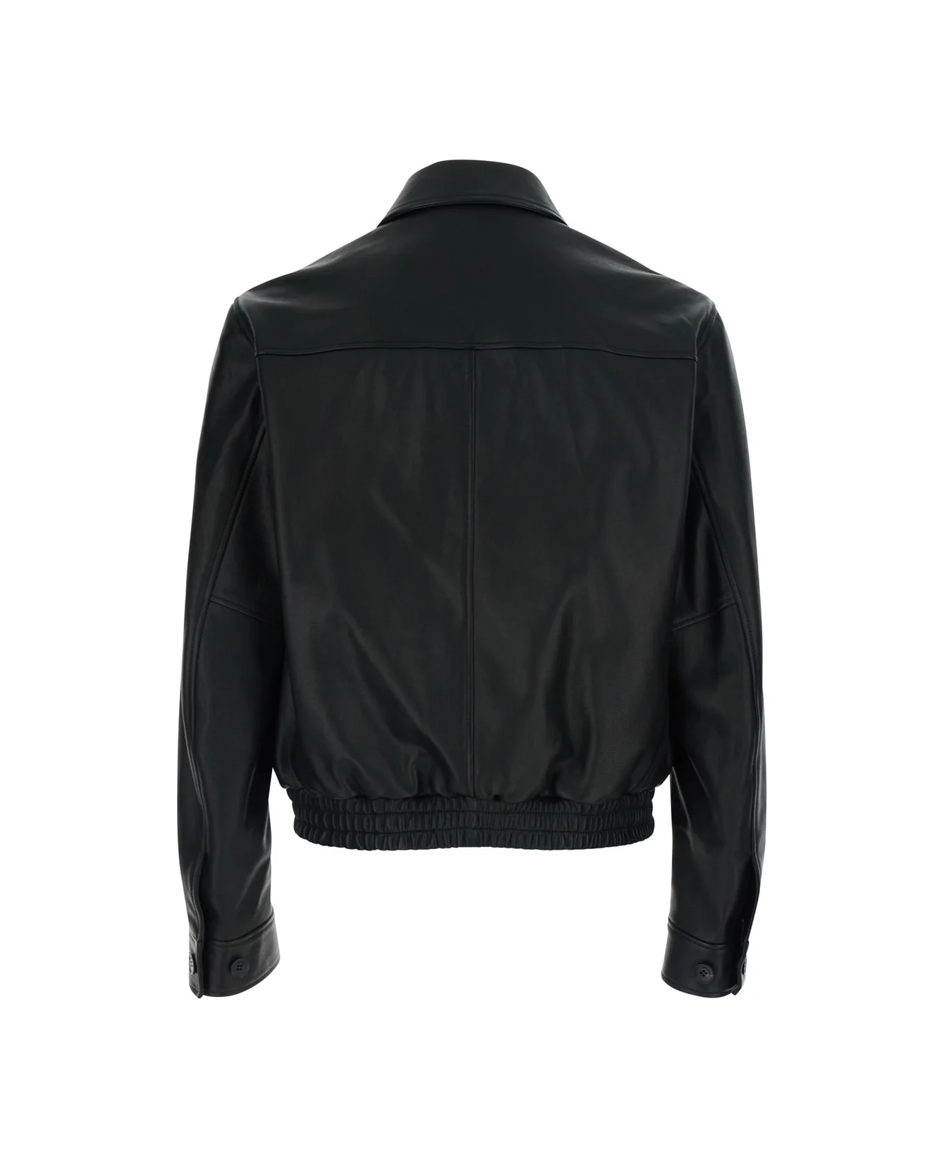 Black Jacket - Jacket With Front Closure And High Collar - Leather - Men - 1