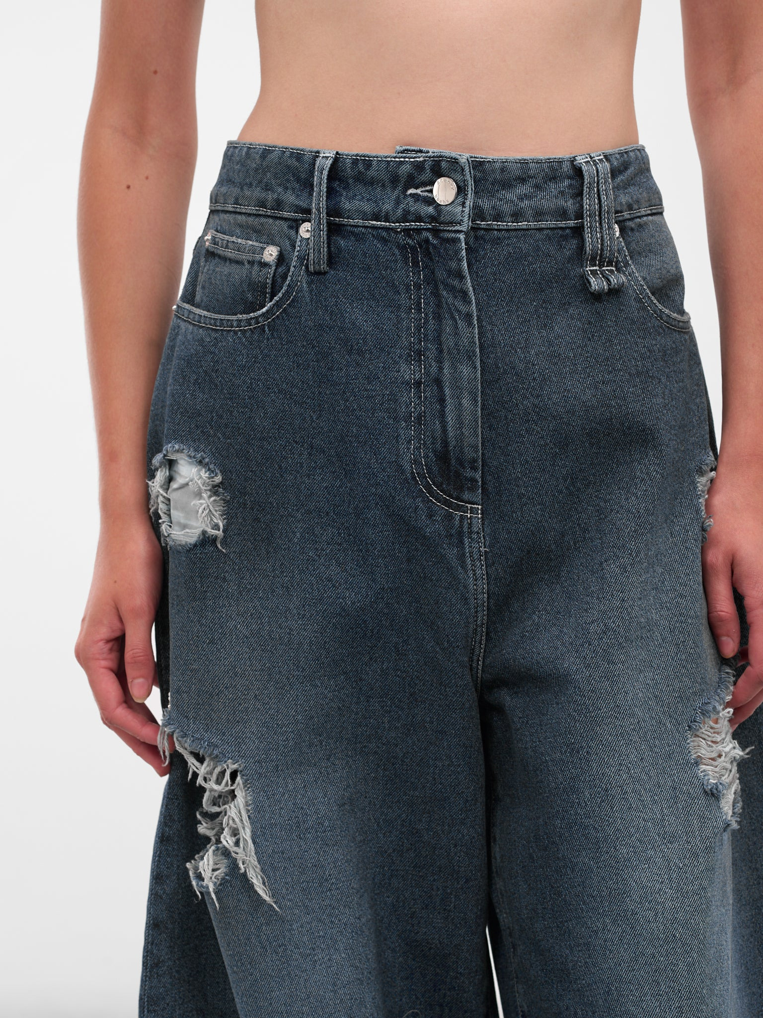 Blue Distressed Denim Puddle Jeans - 5