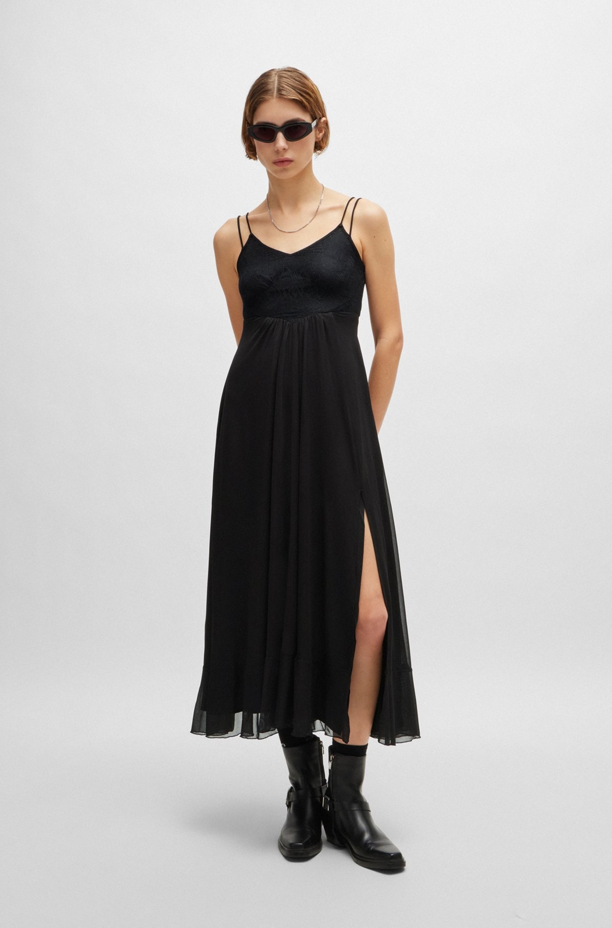LACE-DETAIL DRESS WITH SPAGHETTI STRAPS - 4