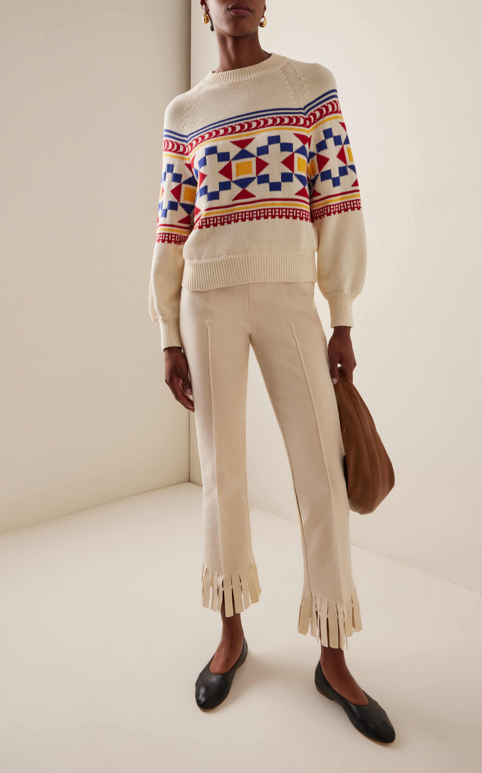Lara Fair Isle Knit Cotton Sweater ivory - 4