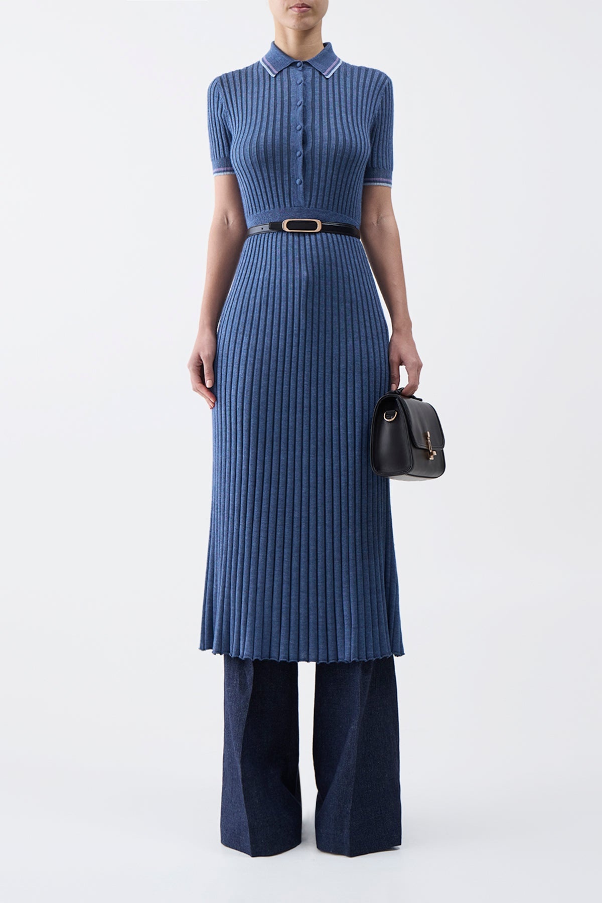 Eyot Knit Dress in Denim Blue Cashmere Silk - 2