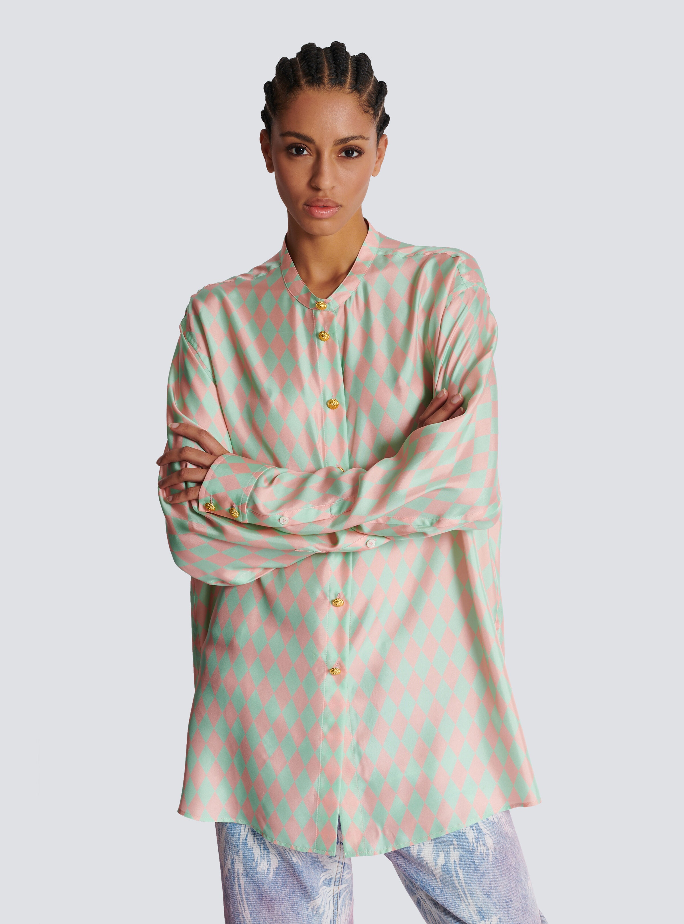 Standing-collar shirt with Diamond print - 7