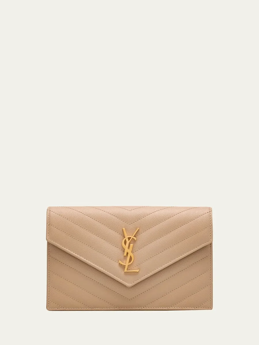Small YSL Wallet on Chain in Grain Leather - 1