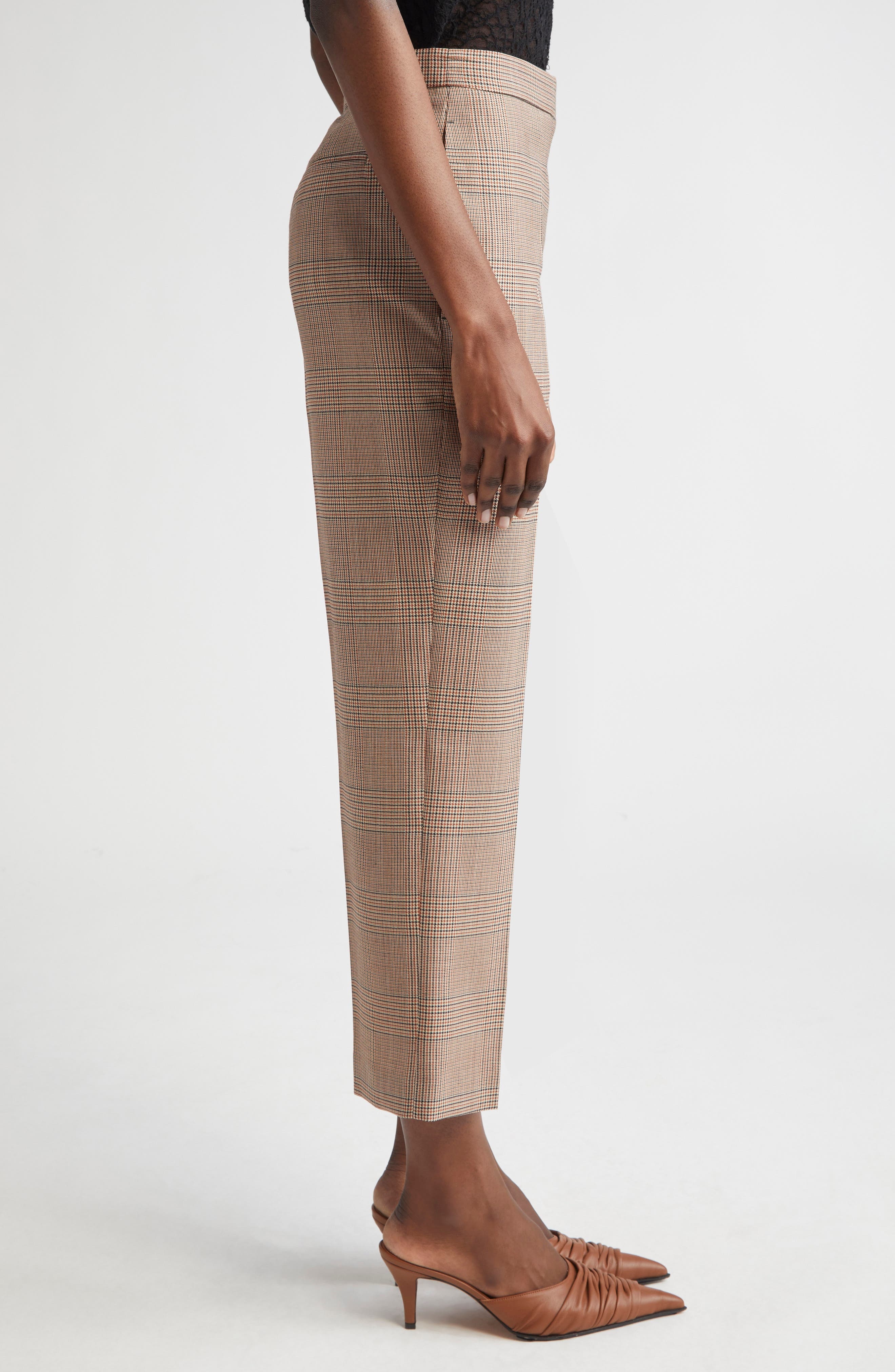 McQueen Prince of Wales Wool Cigarette Pants in Ivory-Black-Tobacco at Nordstrom - 4