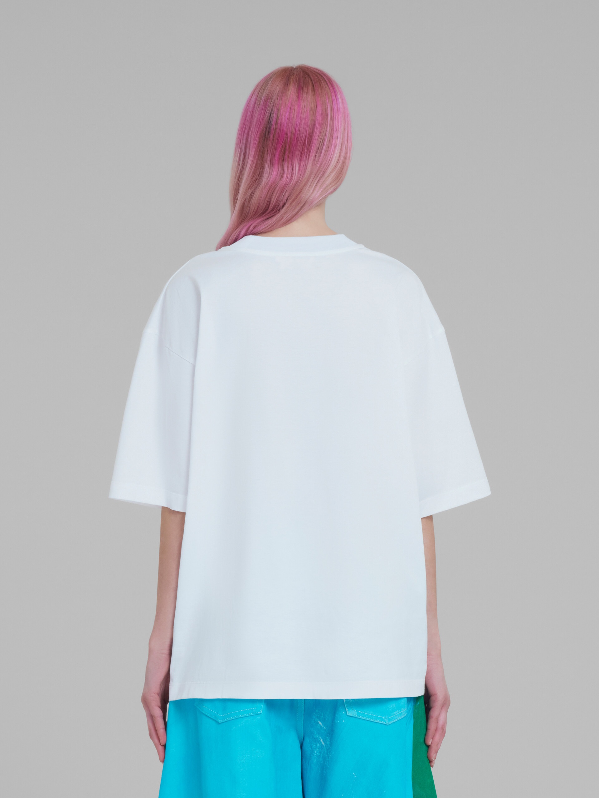 WHITE JERSEY T-SHIRT WITH BEADED MARNI LETTERING - 3