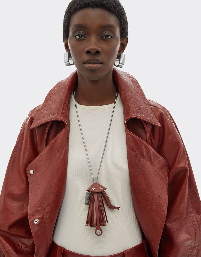 Metal and semi-gloss leather necklace 3