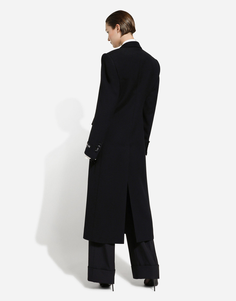 Long single-breasted wool tuxedo coat 4