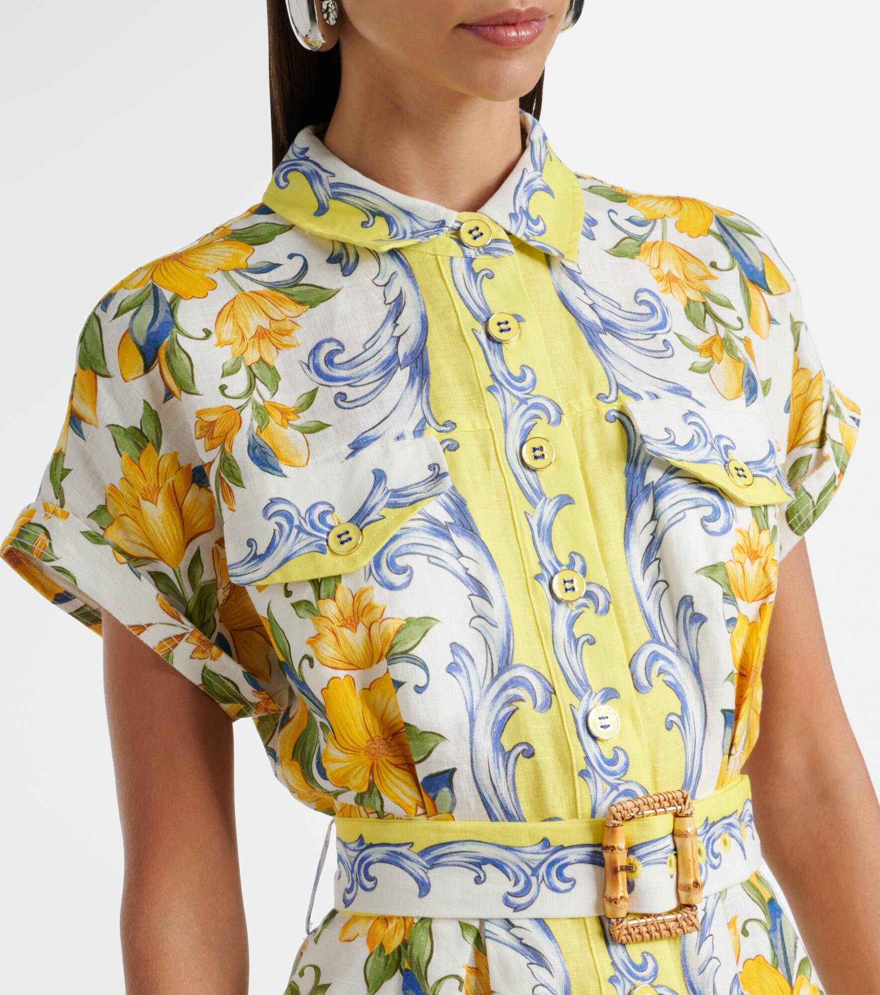 Printed linen romper - 4