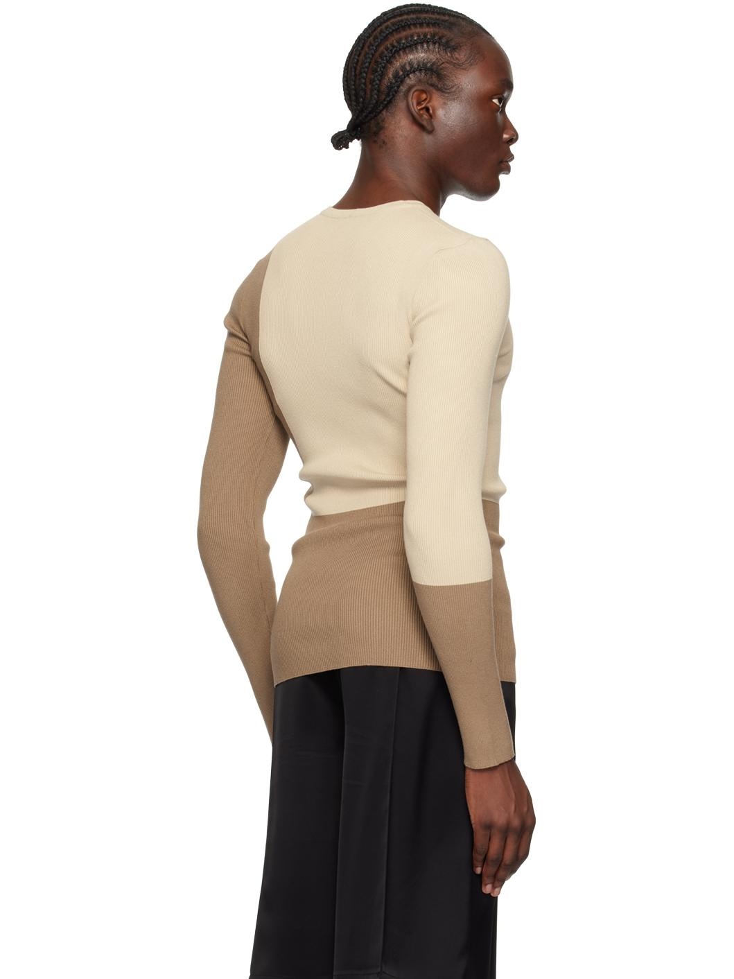 Beige & Tan Color Block Sweater - 3