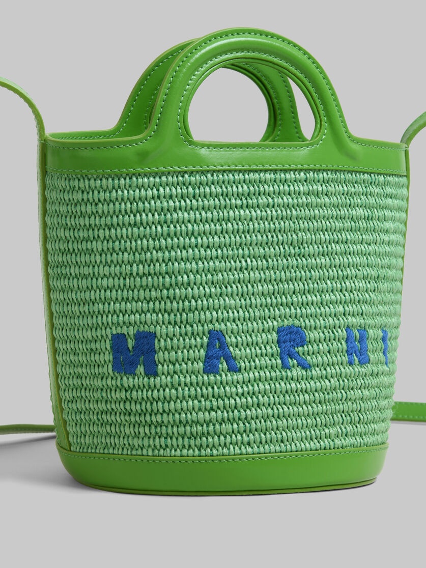 TROPICALIA SMALL BUCKET BAG IN GREEN LEATHER AND RAFFIA-EFFECT FABRIC - 5