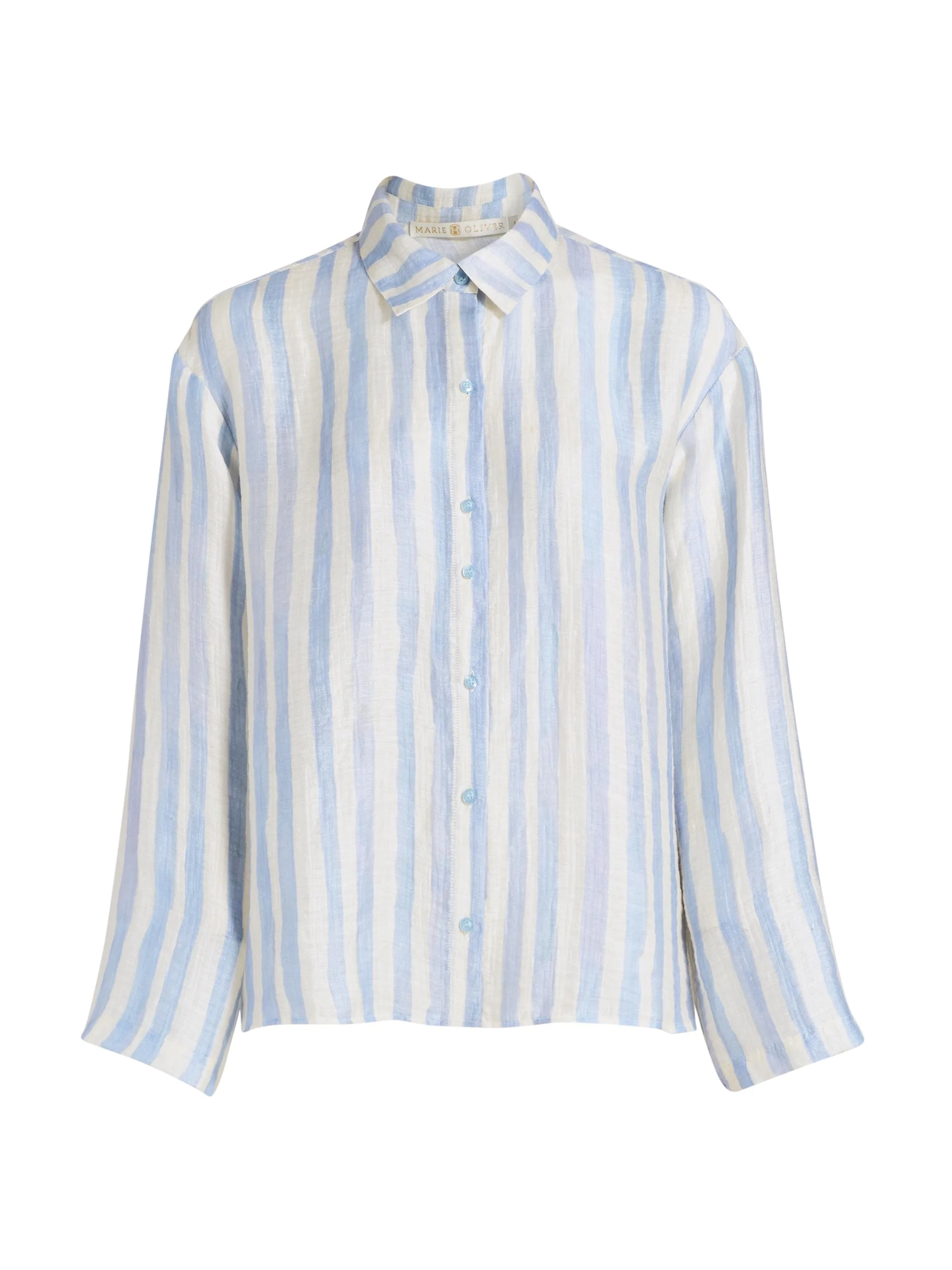 Women's Nico Striped Button-Front Beach Shirt - Agua - 1