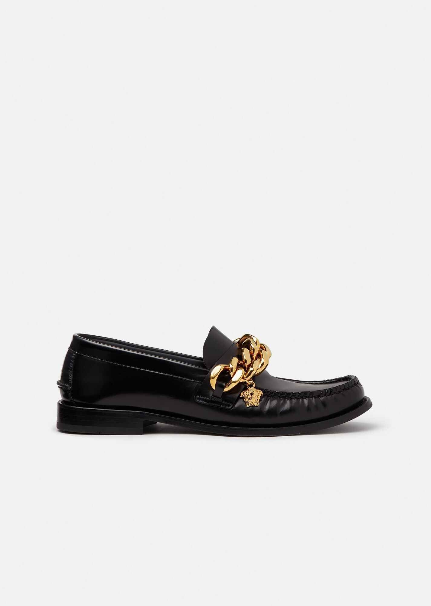 Medusa Chain Leather Loafers - 1