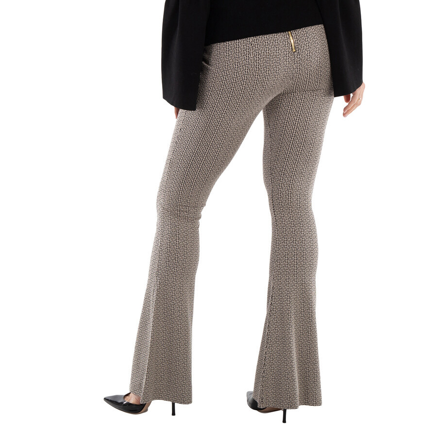 Balmain Ladies Ivoire / Noir Flared Monogrammed Jacquard Trousers - 5