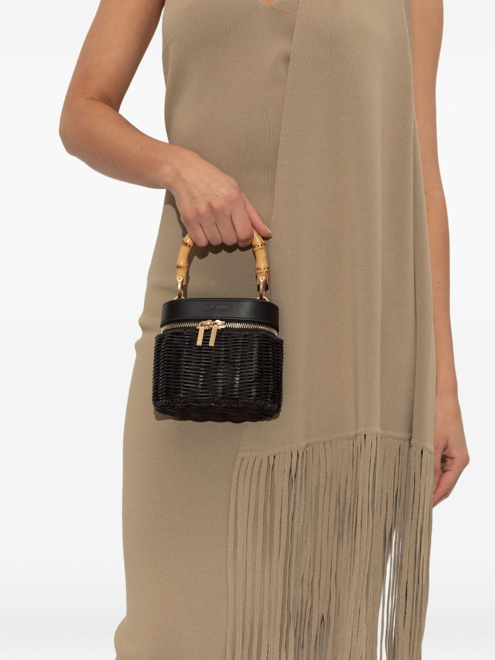 bamboo-handle woven tote bag - 2