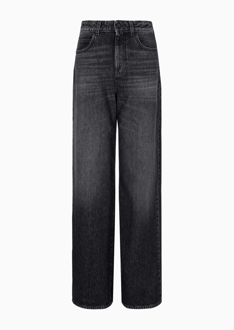 J8B high-waisted wide-leg jeans in vintage-look denim with a logo tag 1