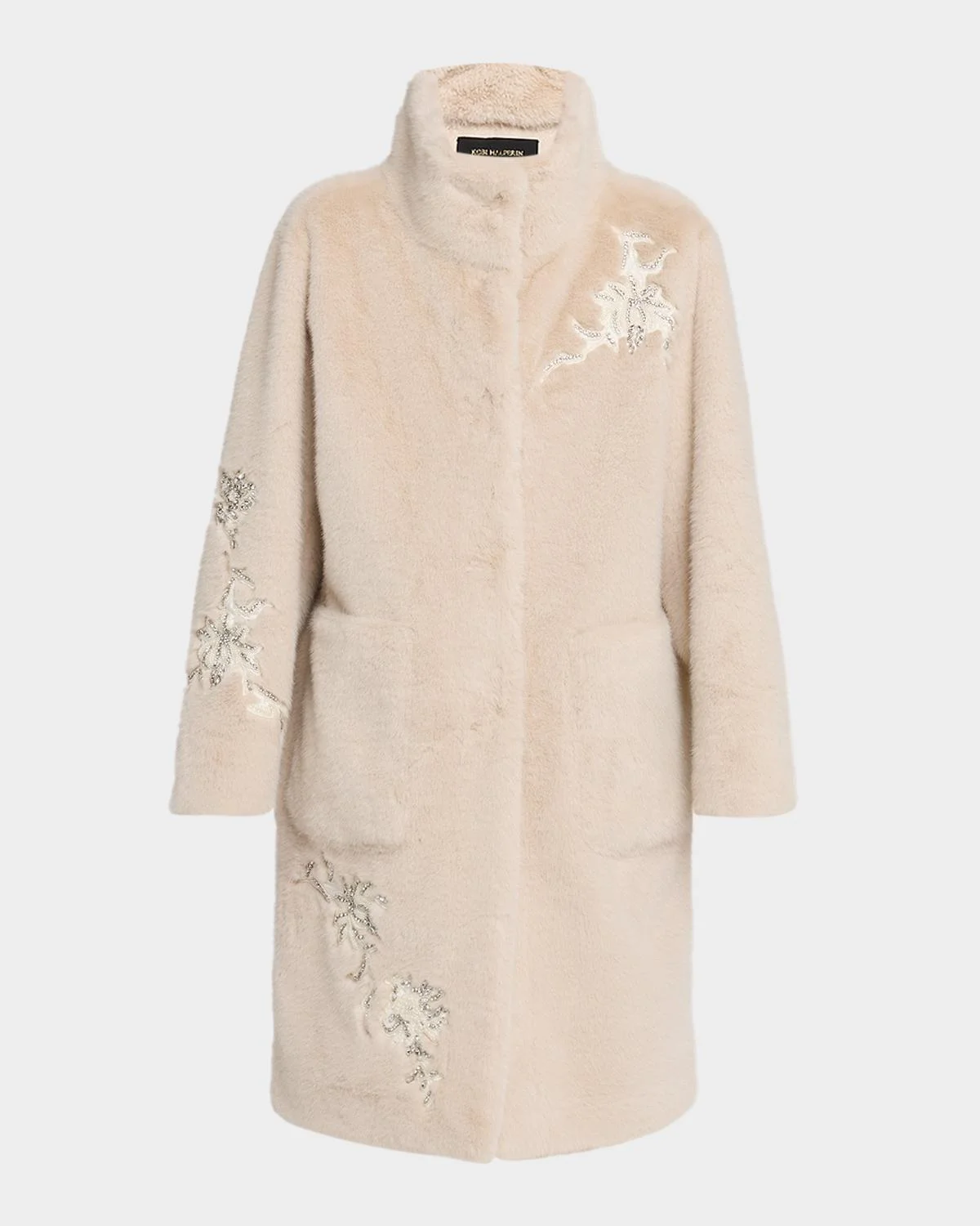 Peggy Crystal Applique Faux Fur Coat - 1