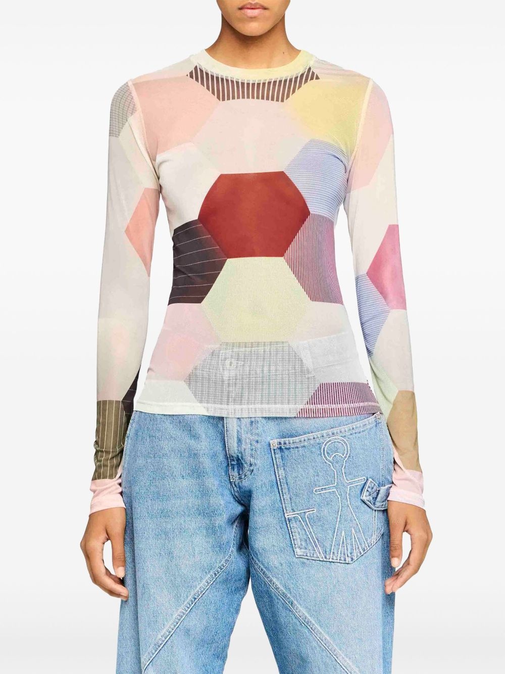 patchwork-print T-shirt - 3