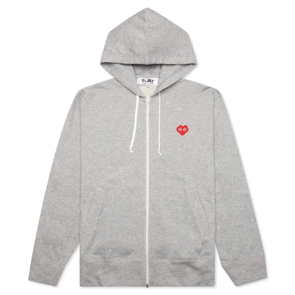 COMME DES GARCONS PLAY X THE ARTIST INVADER HOODED SWEATSHIRT - TOP GREY - 1