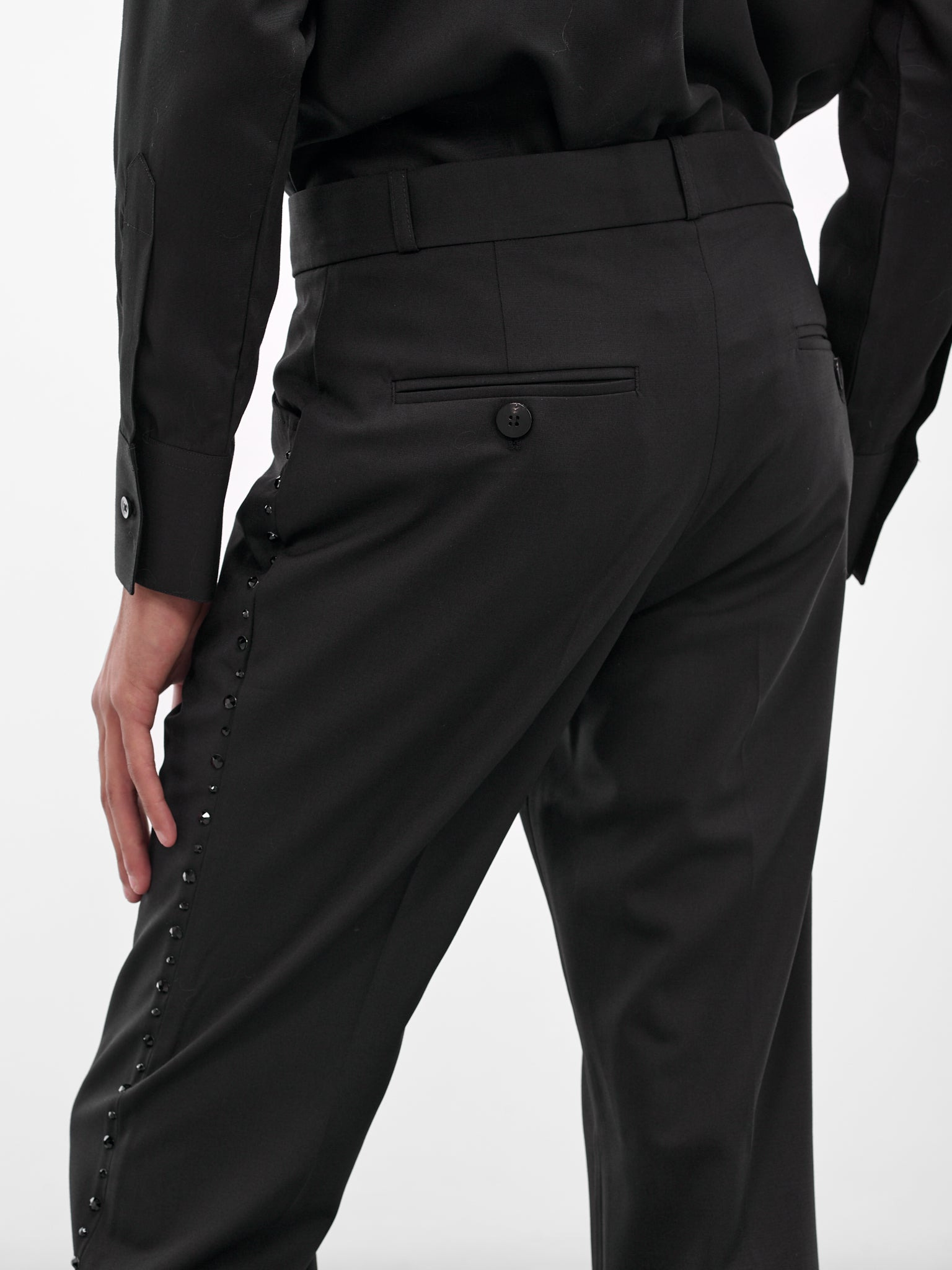 Black Wool Swarovski Flared Trousers - 5