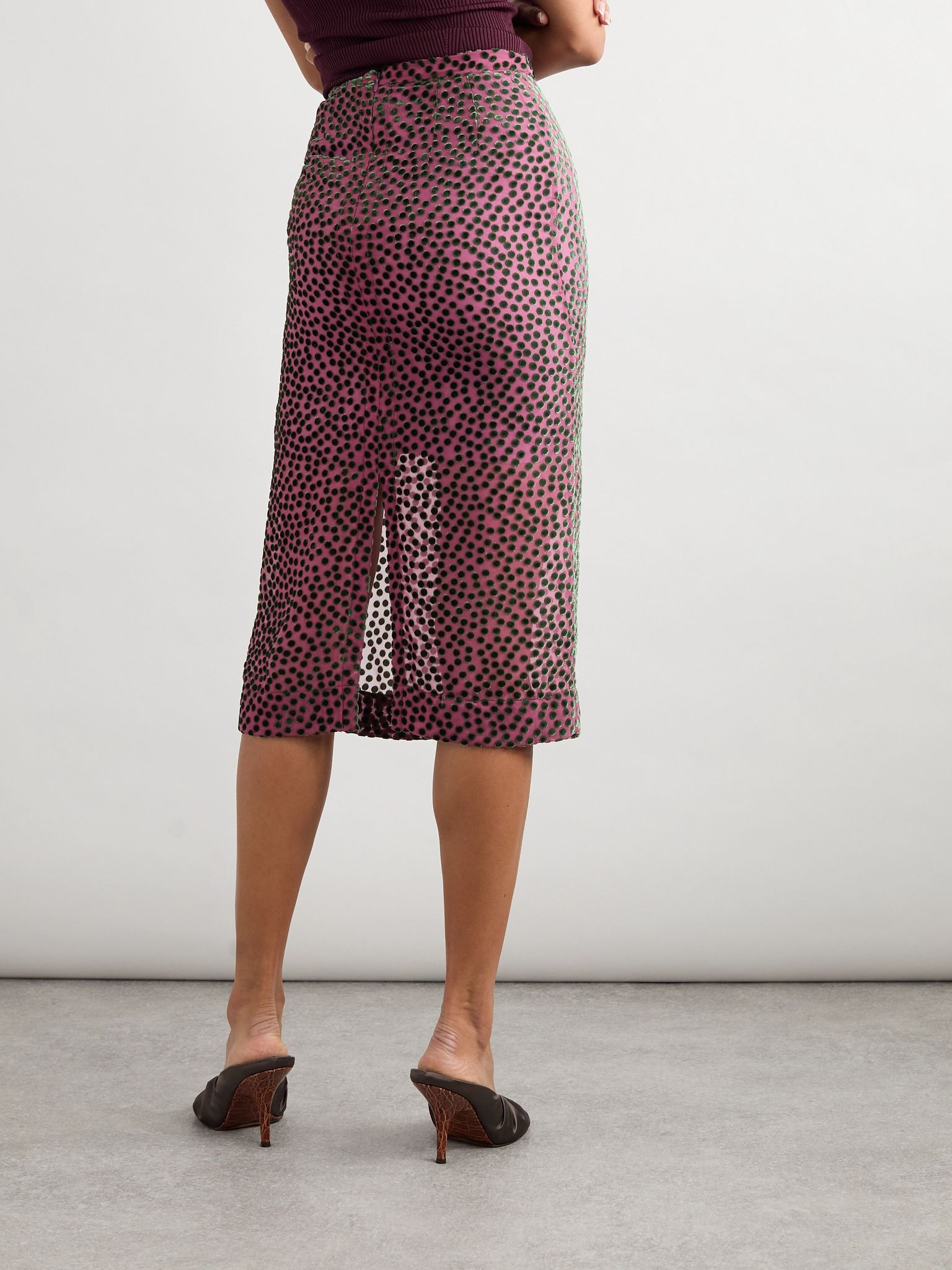 Devoré-velvet midi skirt Pink - 4
