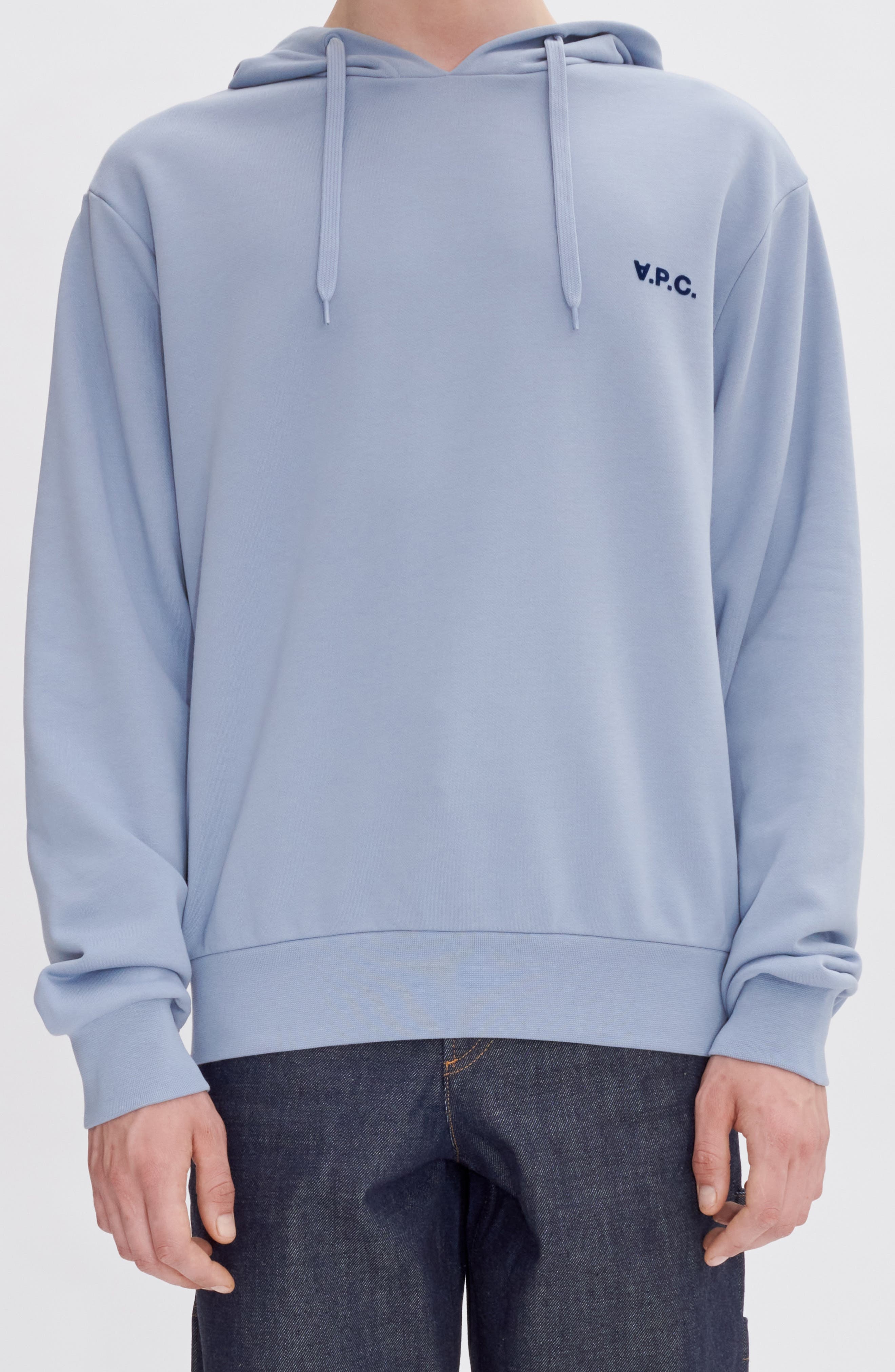 A.P.C. Boxy Petite V.P.C. Logo Hoodie in Bleu Gris/Dark Navy at Nordstrom - 3