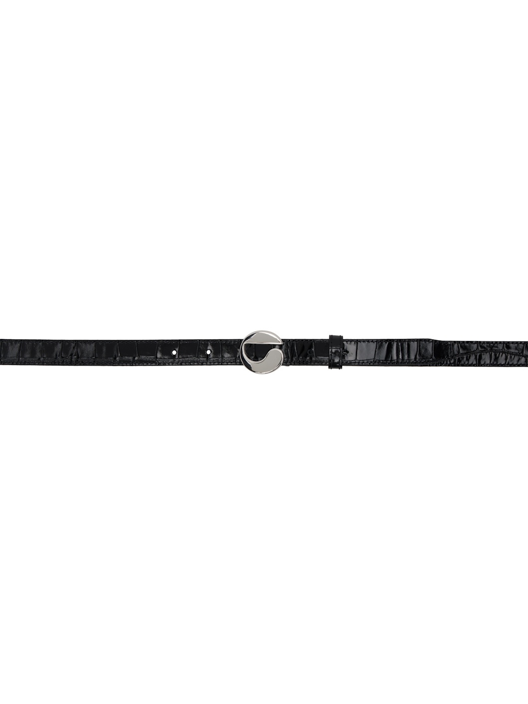 Black Croco Logo Skinny Belt - 1