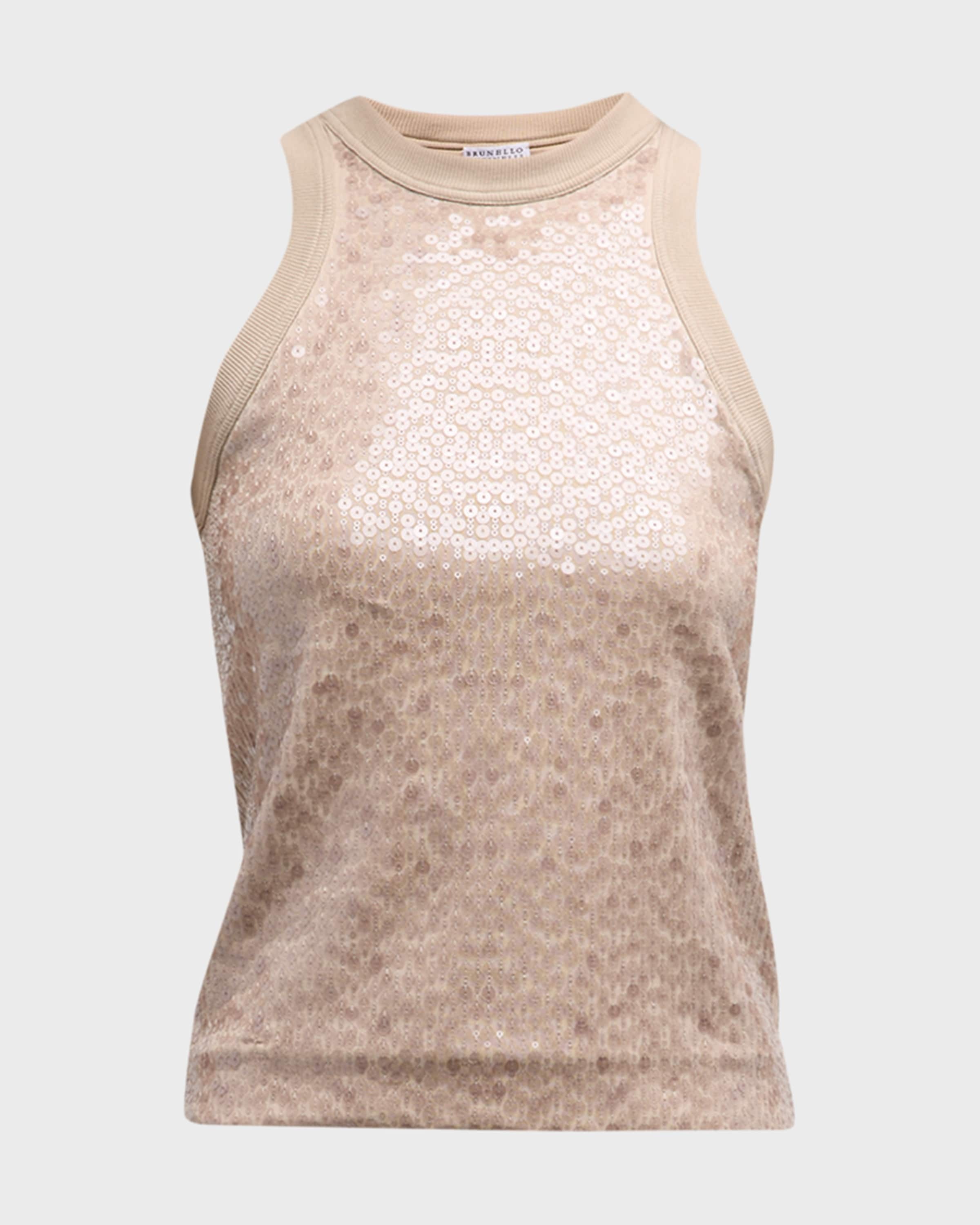 Paillette Embellished Cotton Rib Tank Top - 1