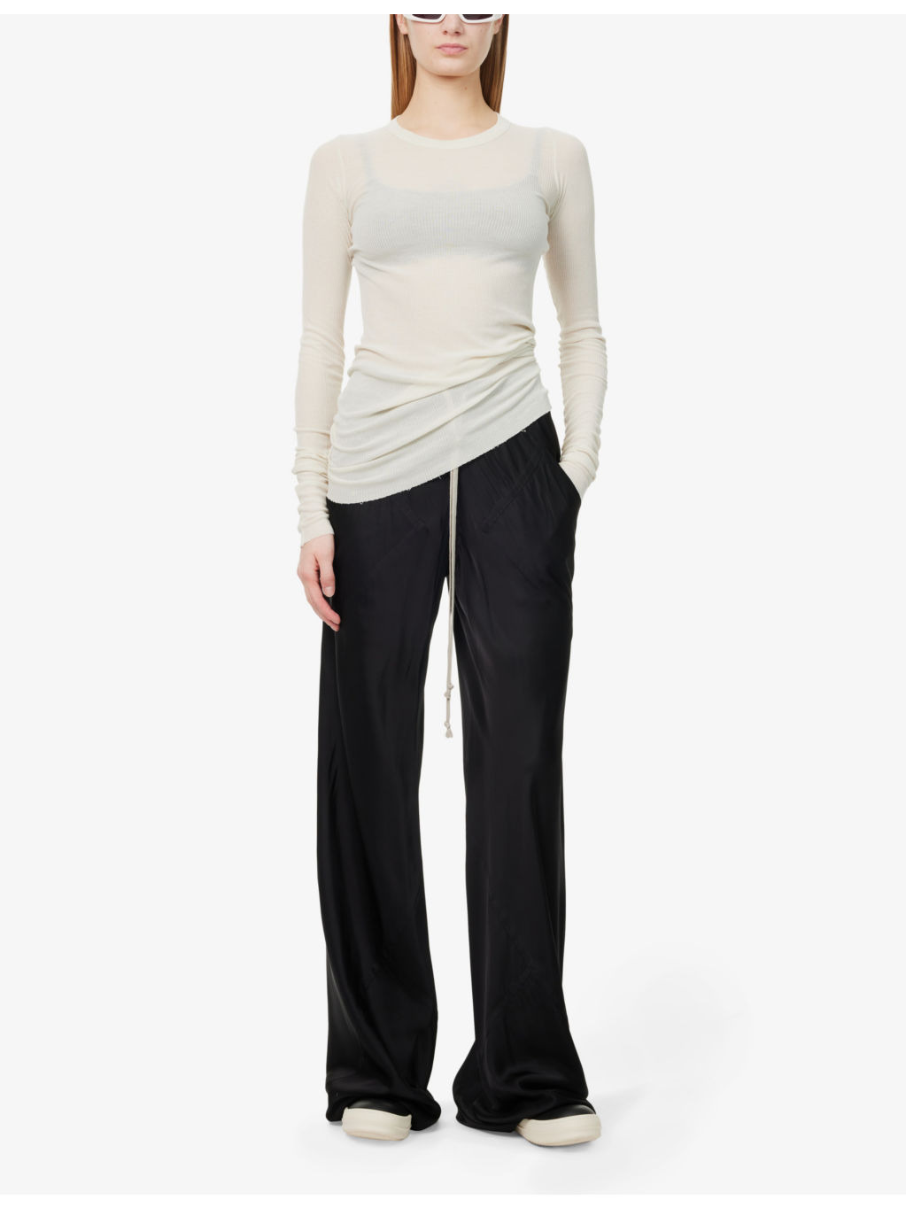 Basic Sheer Ribbed Long-Sleeve Jersey T-Shirt - 2