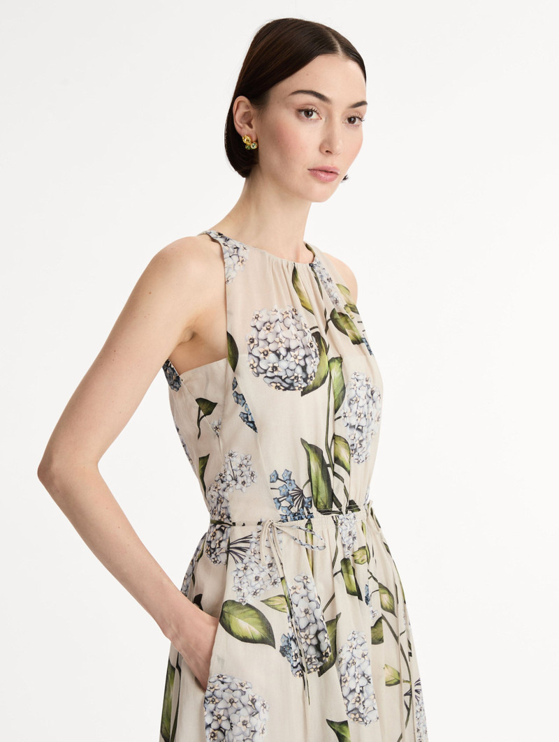 PORCELAIN FLOWER COTTON POPLIN PLEATED DRESS 5