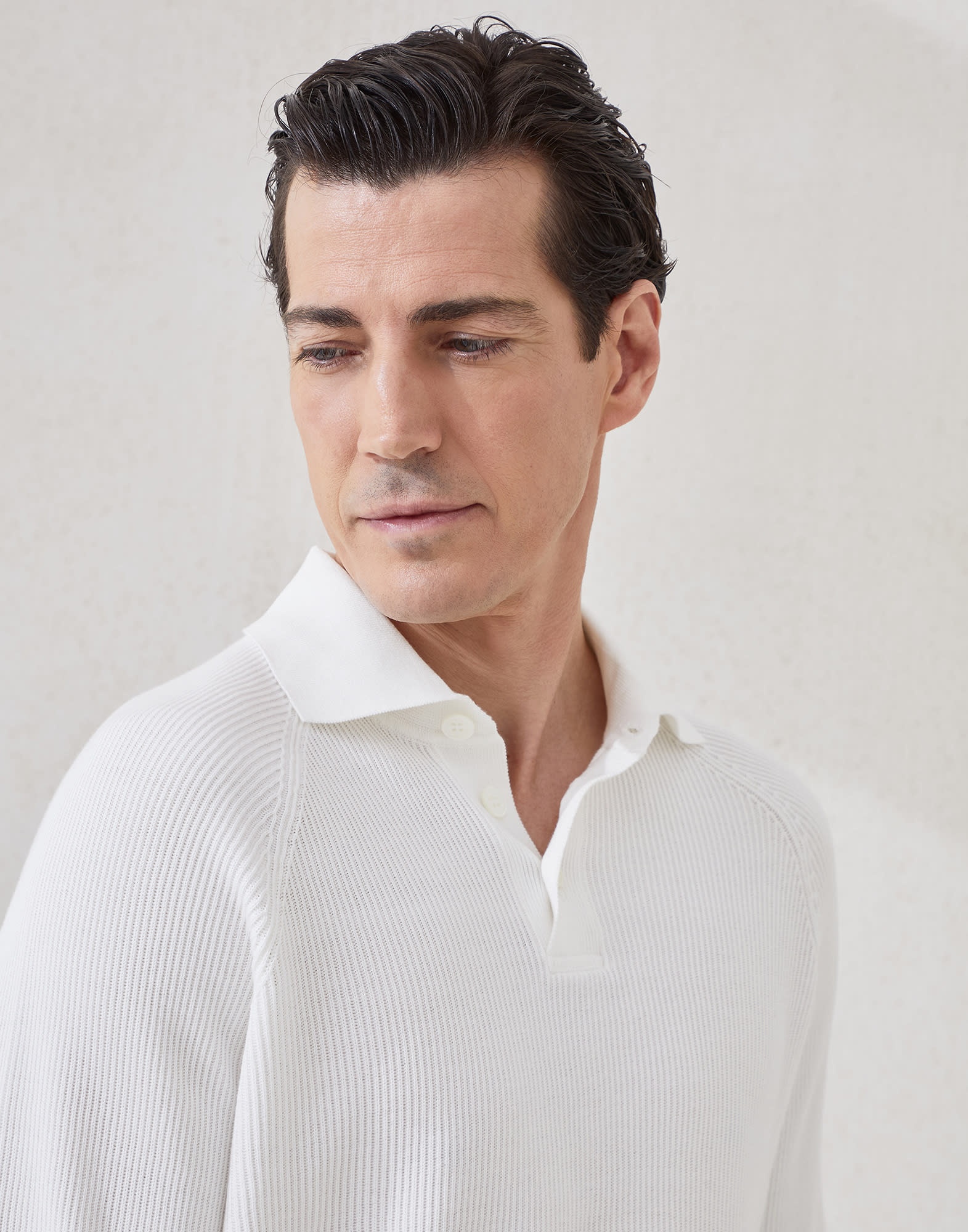 Cotton English rib knit polo with long raglan sleeves - 3