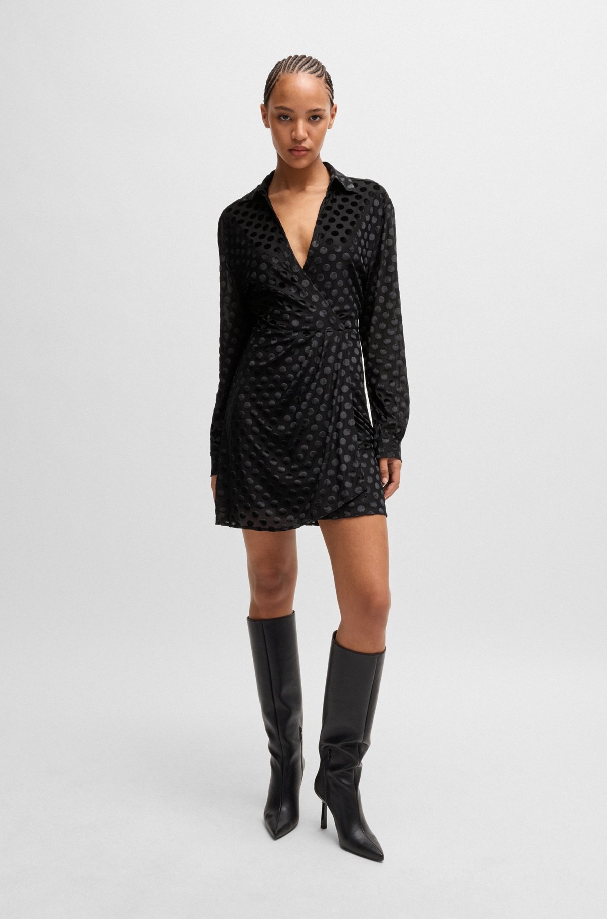 WRAP-FRONT REGULAR-FIT DRESS WITH DEVORÉ PATTERN - 3