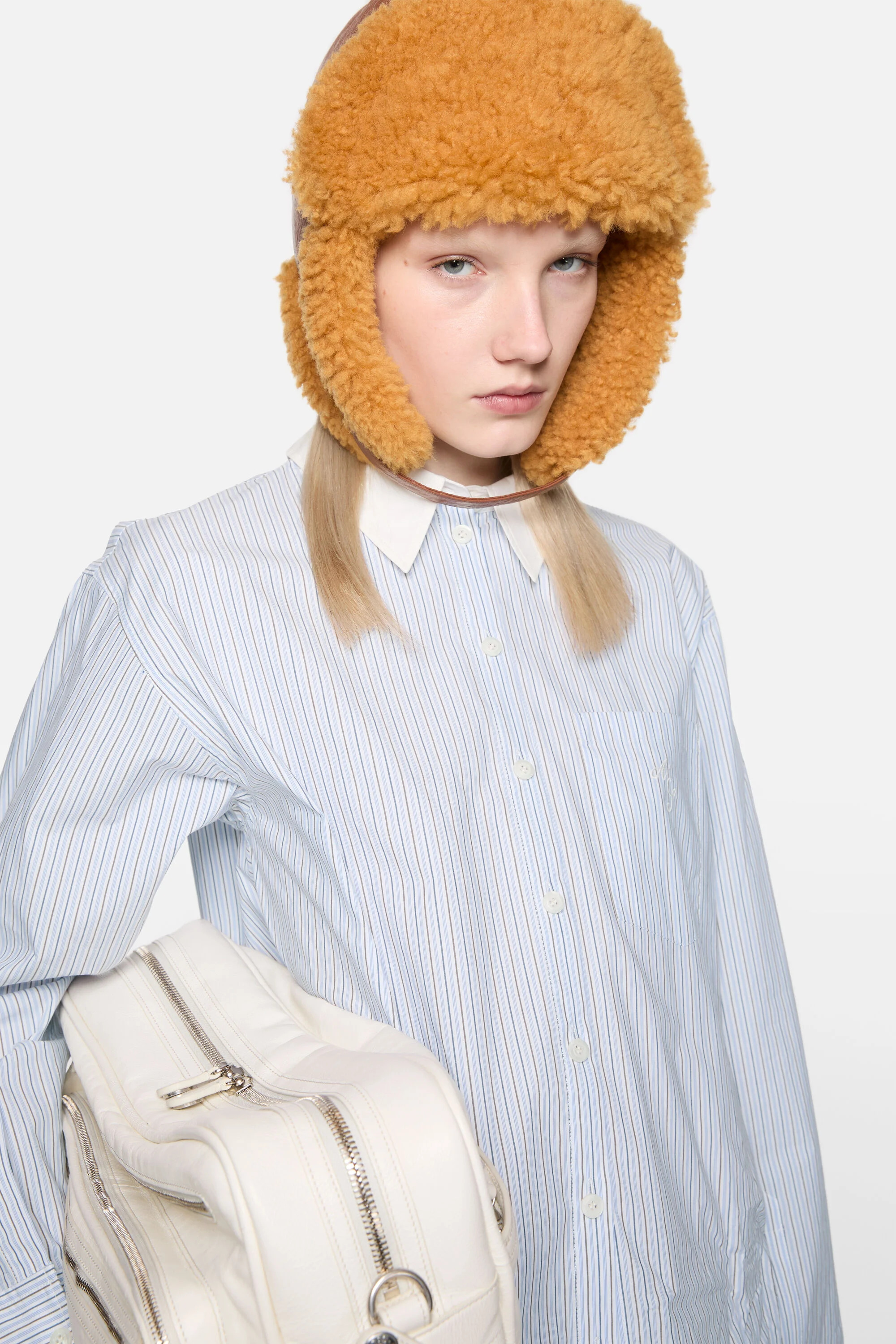 Stripe button-up shirt - Dusty blue/cold brown - 4
