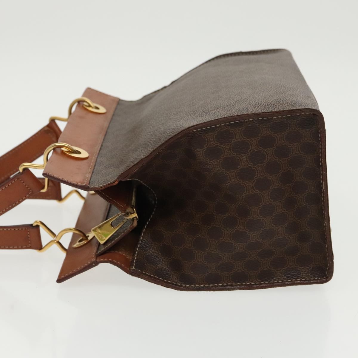 CELINE Macadam Canvas Hand Bag Pvc Leather Brown Gold - 5