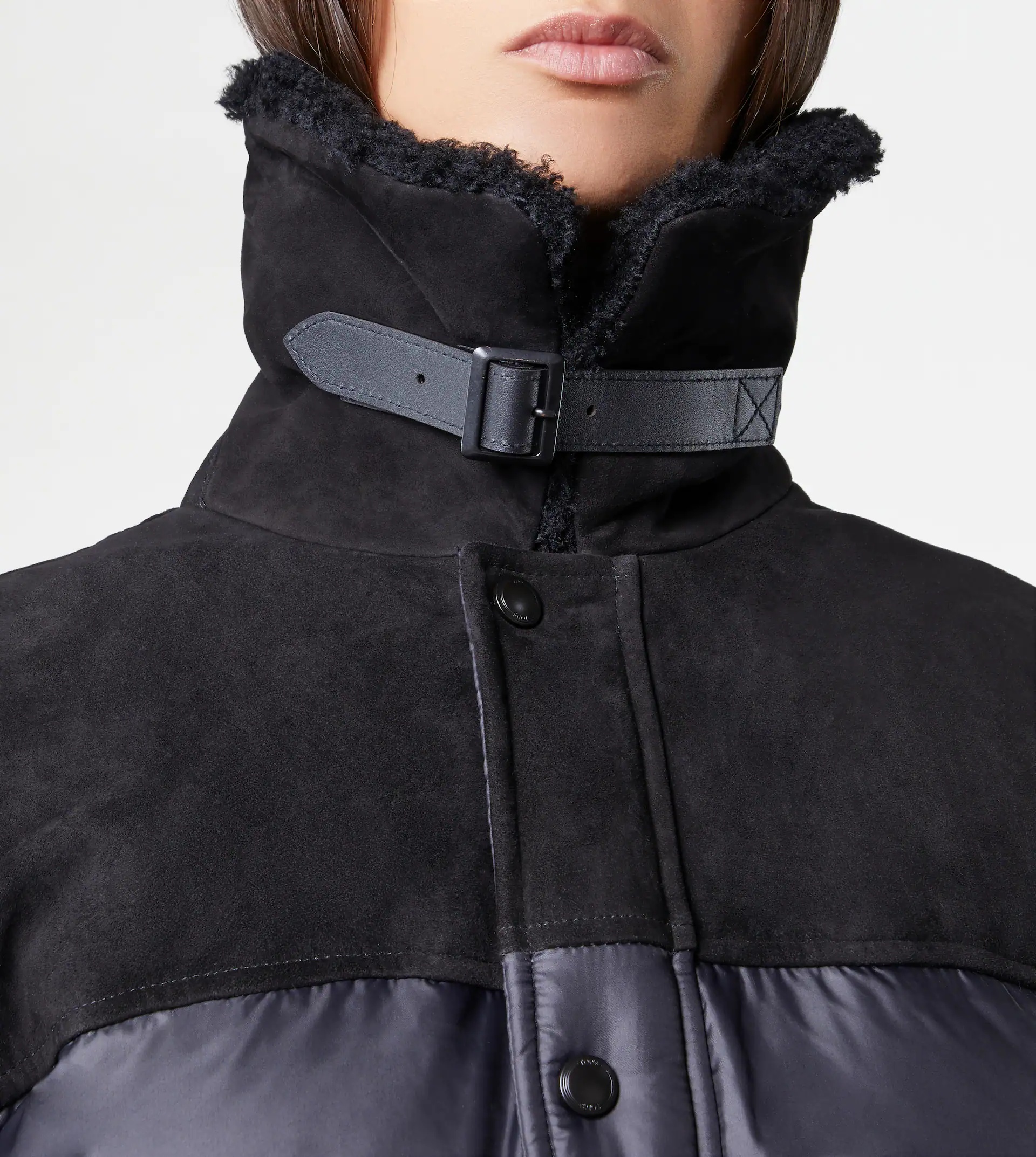 DOWN JACKET WITH SUEDE INSERTS - BLACK - 13