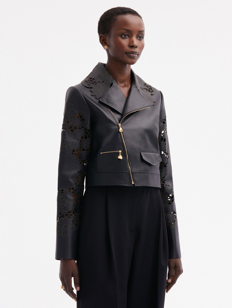 LASER CUT FLORAL LEATHER JACKET 4
