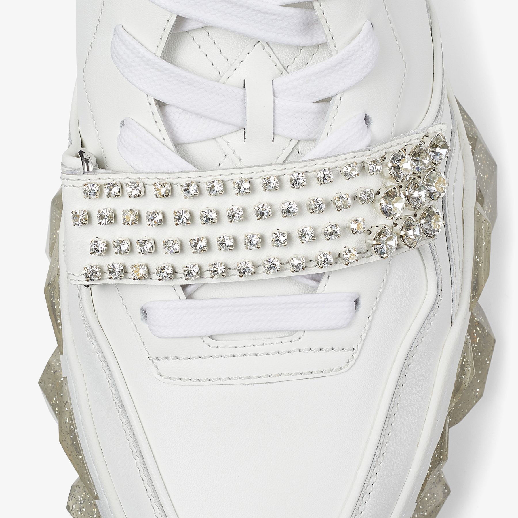 Diamond X Strap/M
X White Calf Leather Low Top Trainers with Crystal Strap - 6