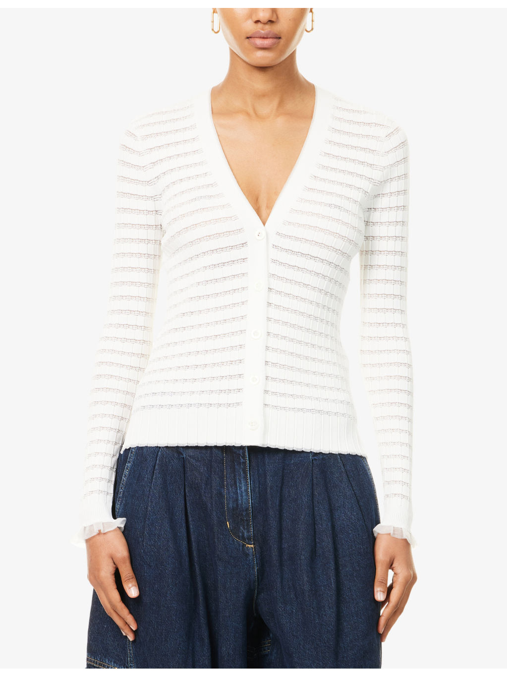 V-Neck Ribbed Knitted Cardigan - 3