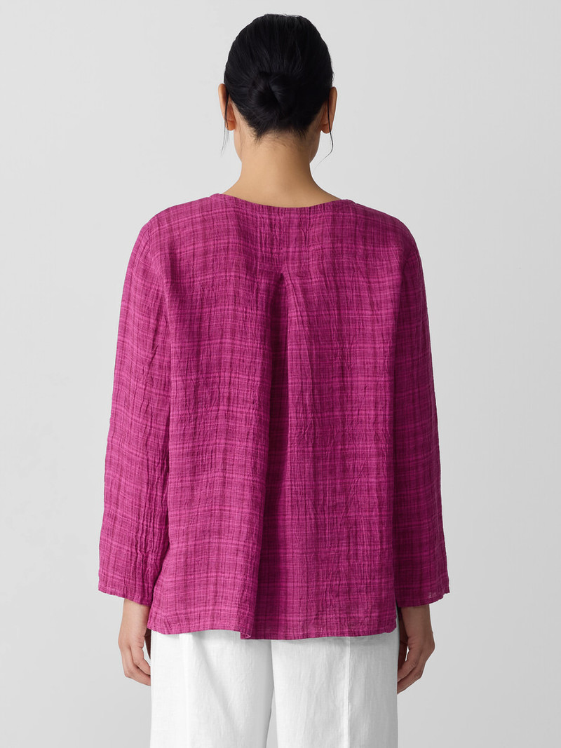 Puckered Organic Linen Plaid Keyhole Top 4