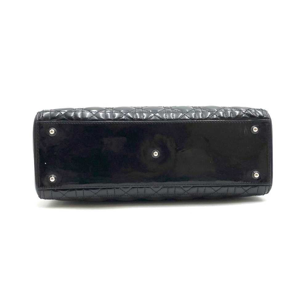 Christian - Christian Dior Black Patent Lady Bag Large - 6