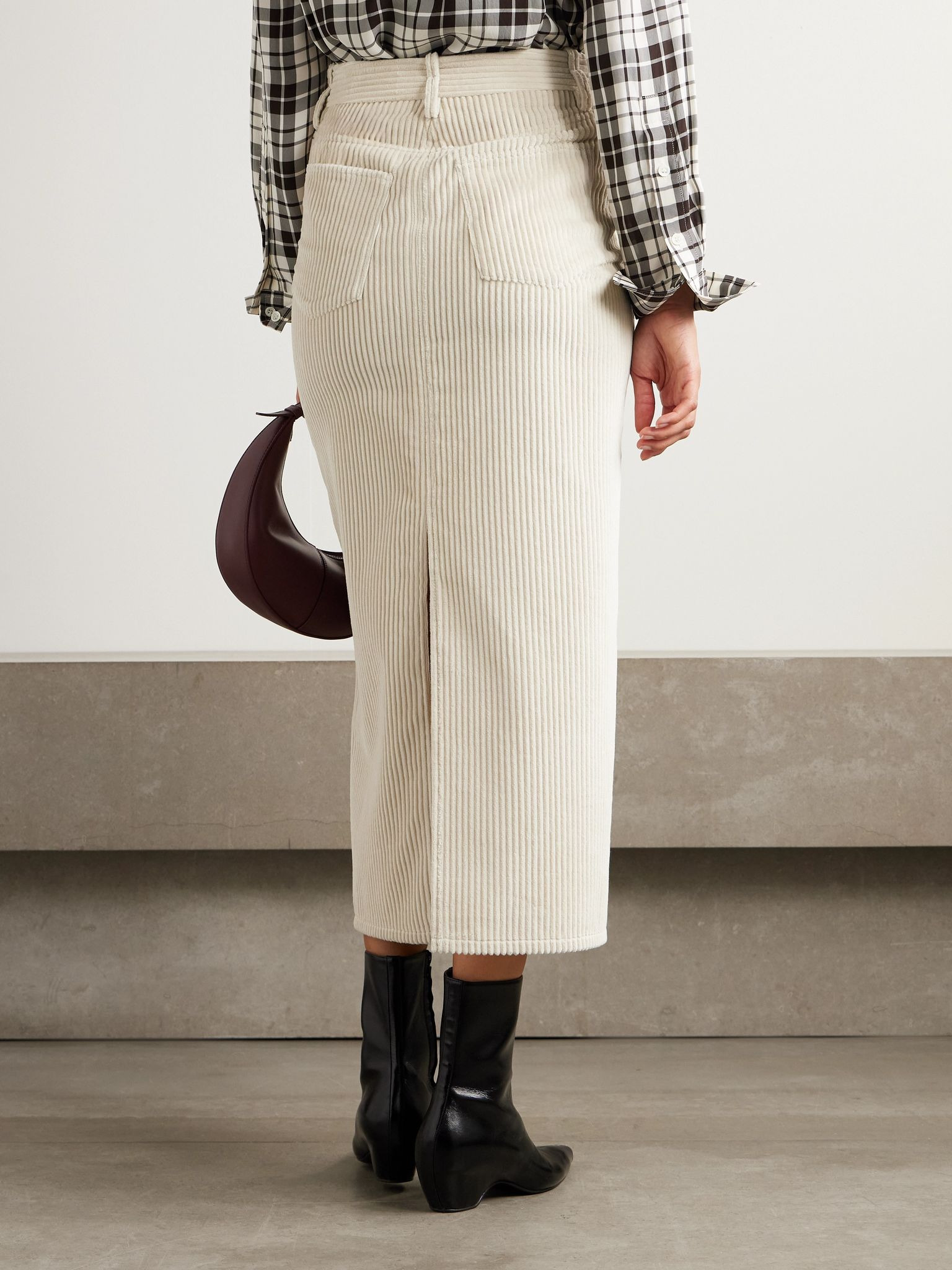 Calder cotton-corduroy midi skirt Ecru - 4