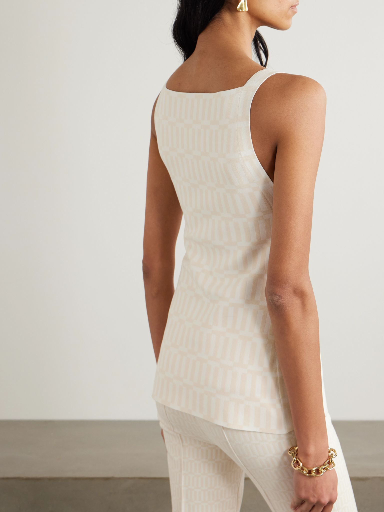 Asher cotton-blend jacquard tank Ivory - 3