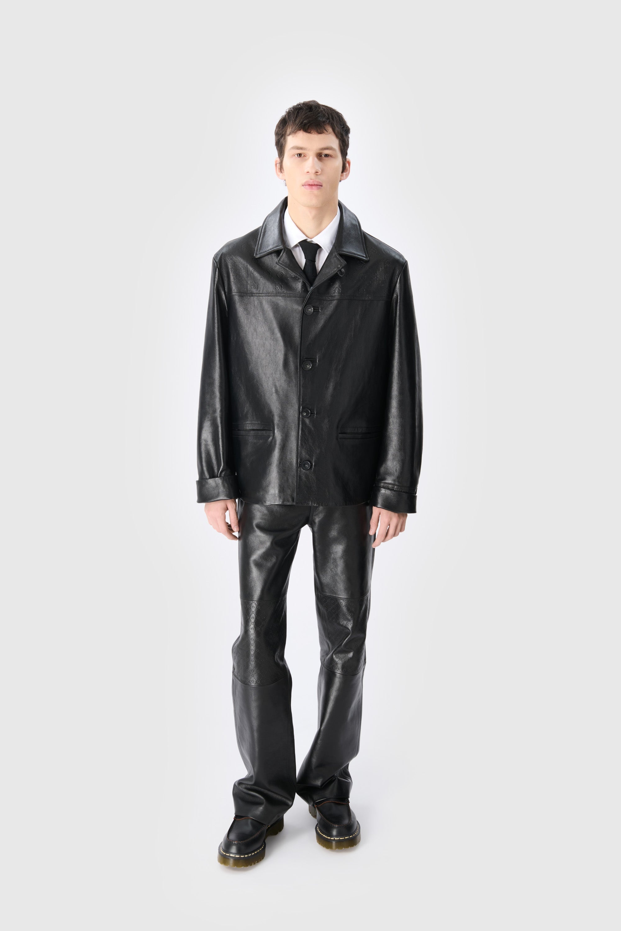 Moonogram Embossed Leather Boxy Jacket - 7
