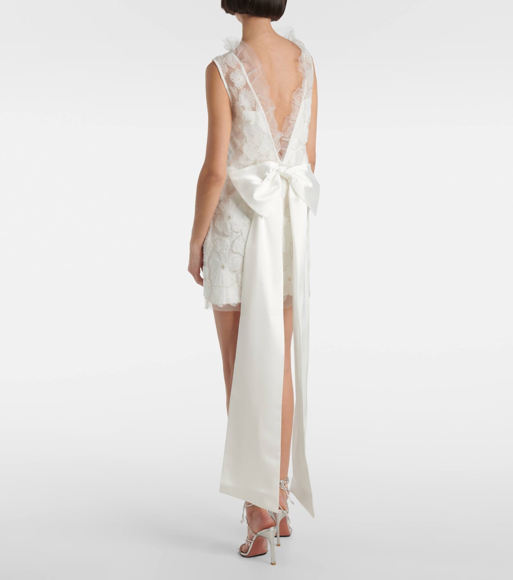 Bridal bow-detail beaded satin minidress - 3
