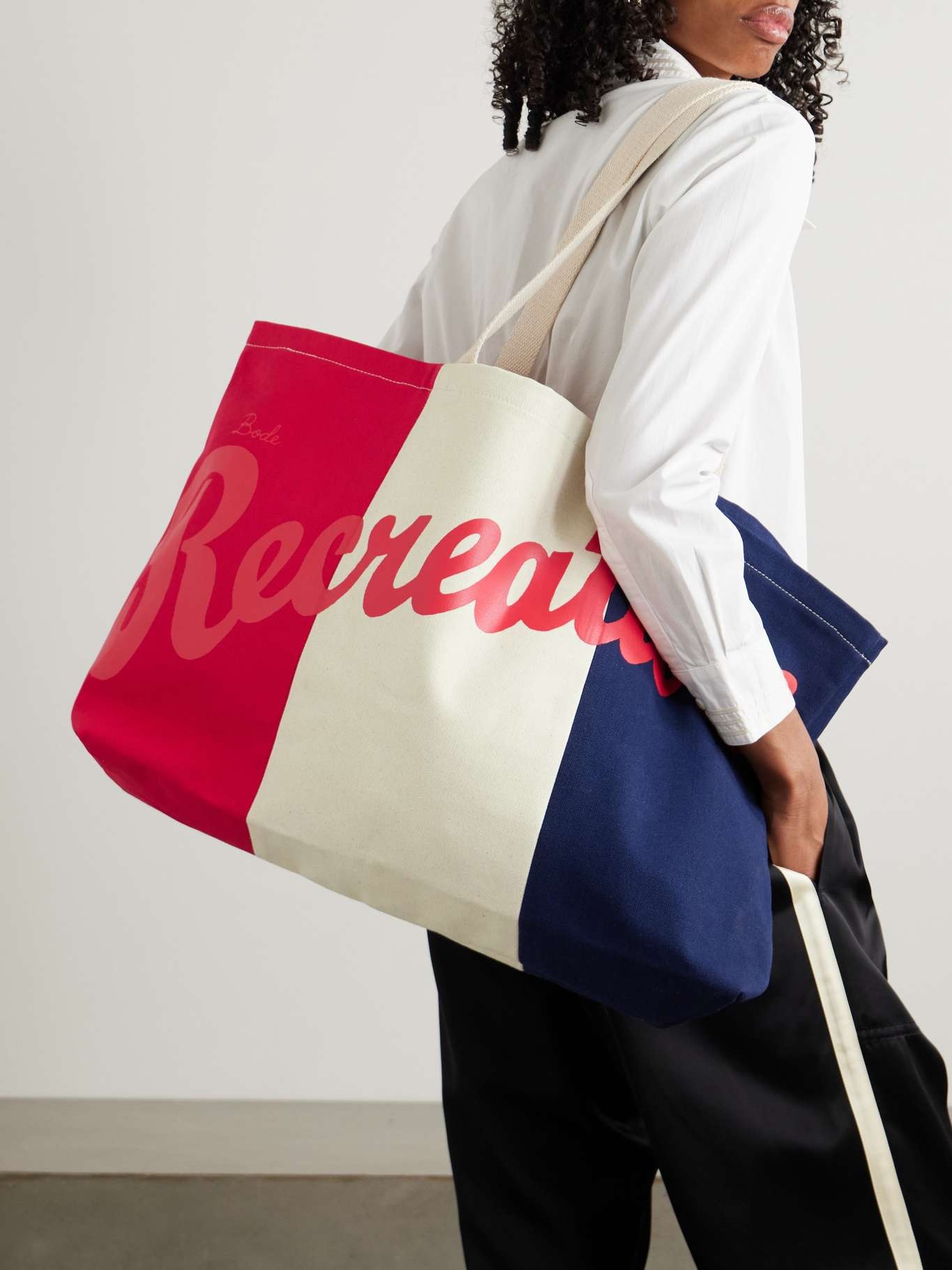 Recreation printed striped cotton-canvas tote Cream - 2