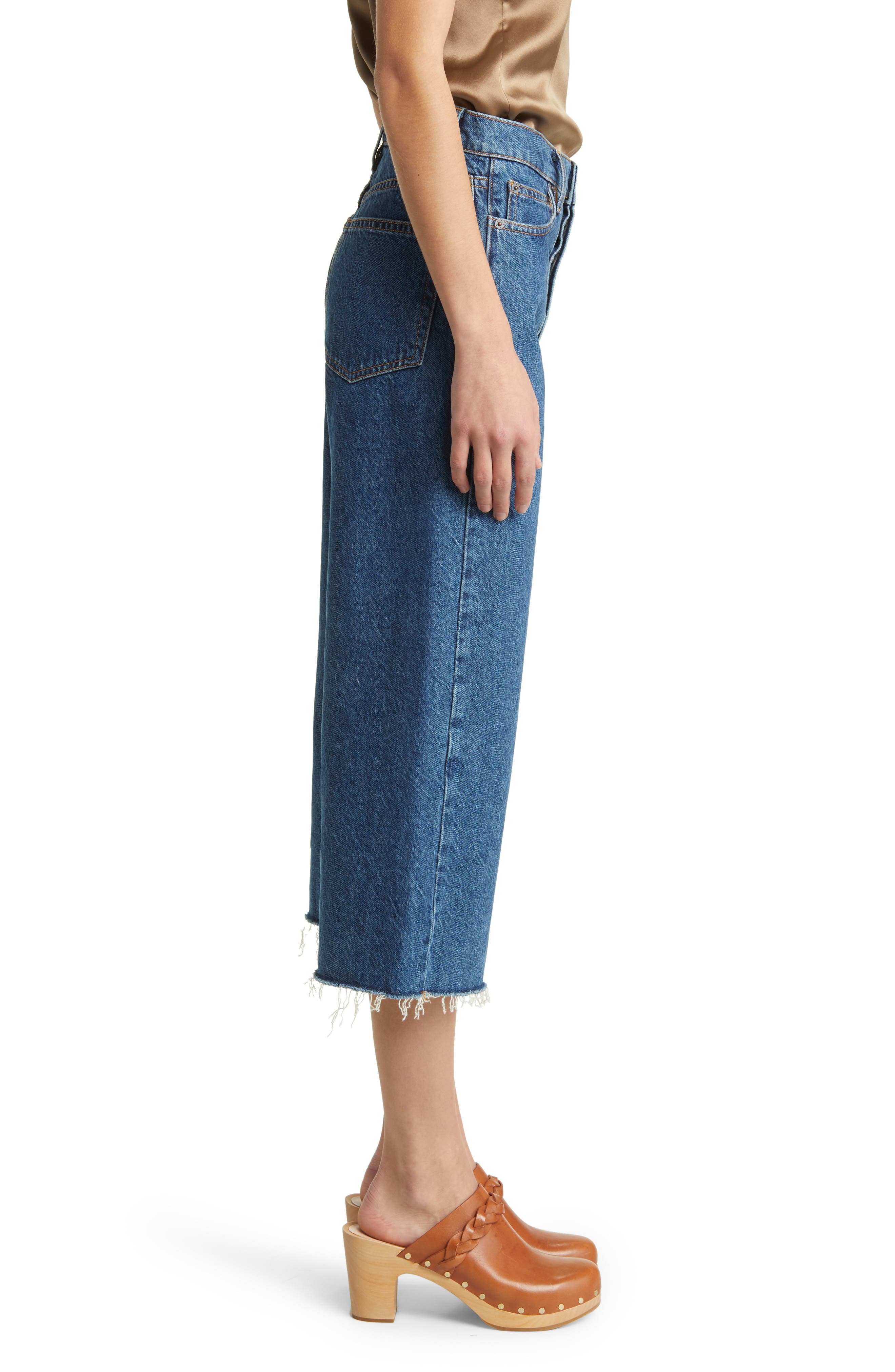High Waist Raw Hem Capri Jeans - 3