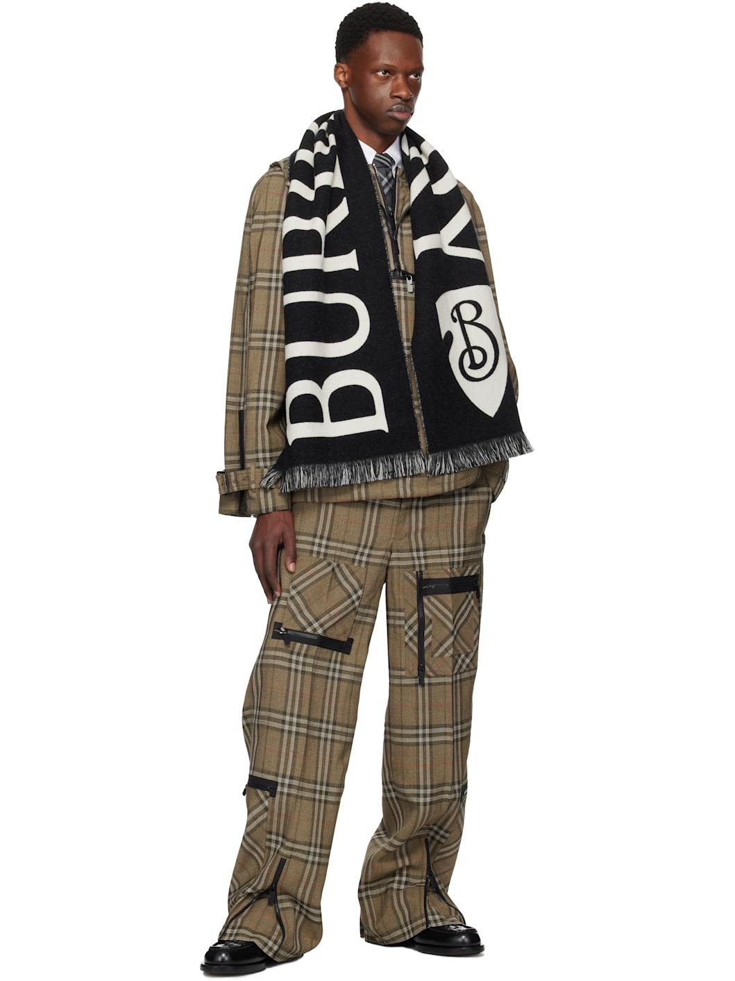 Black & Gray 'Burberry' Text Wool Scarf - 3