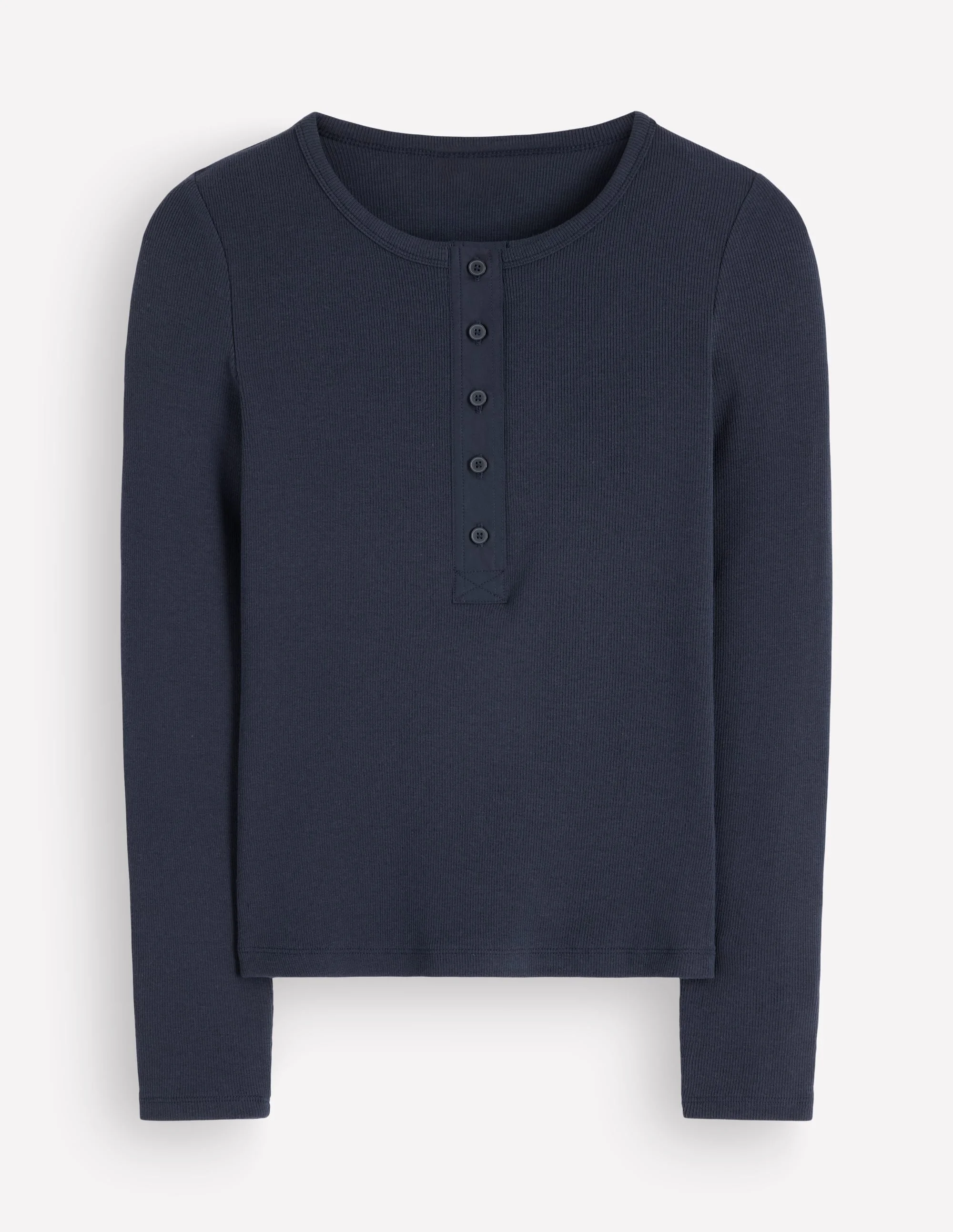 Ribbed Long Sleeve Henley-Navy - 1